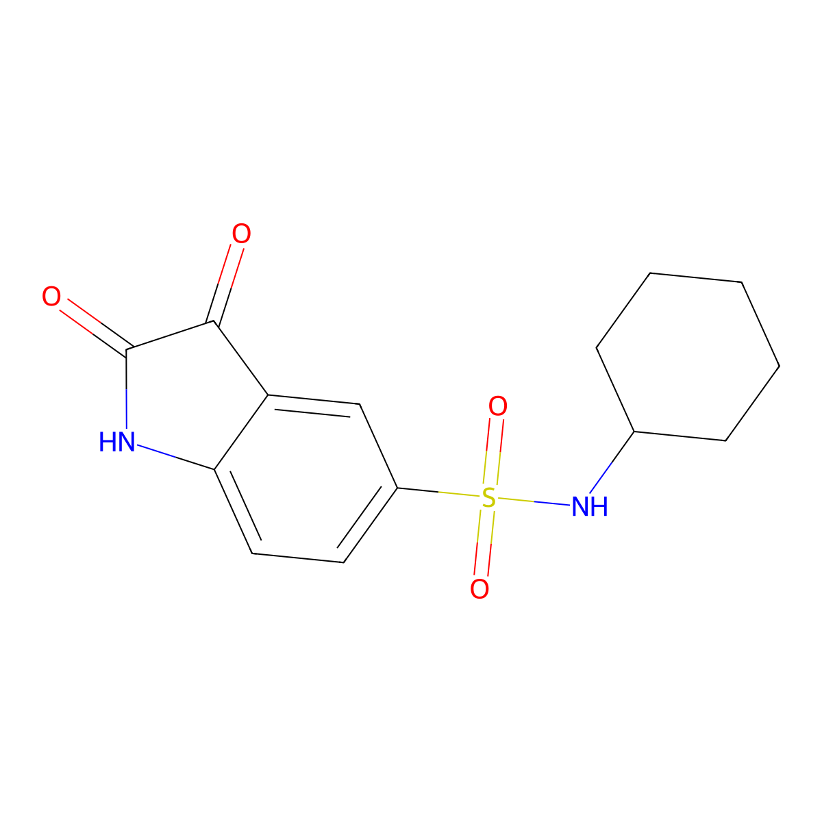 N-Cyclohexyl-2,3-dihydro-2,3-dioxo-1H-indole-5-sulfonamide molecular structure, CAS 451460-02-9