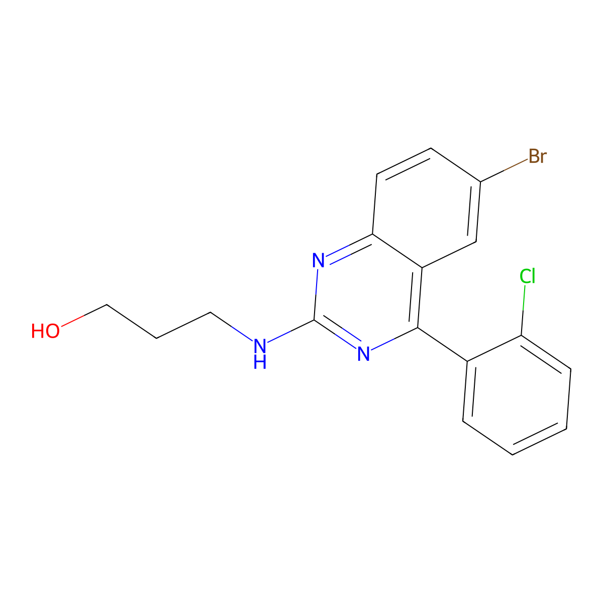 3-{[6-Bromo-4-(2-chlorophenyl)quinazolin-2-yl]amino}propan-1-ol molecular structure, CAS 451461-20-4