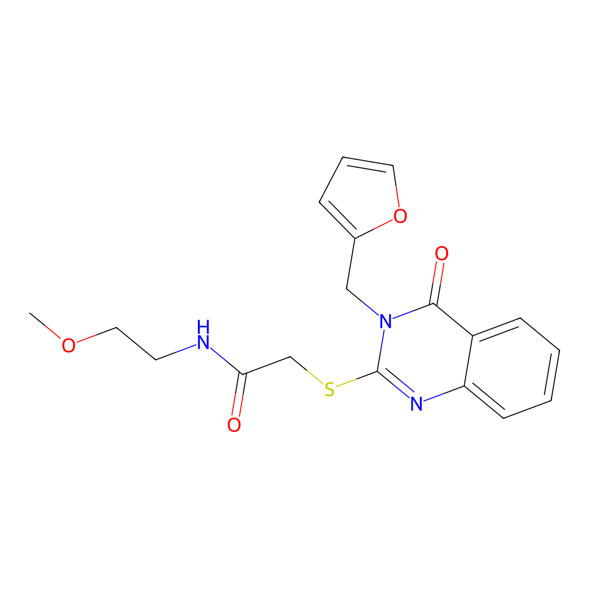 2-[3-(furan-2-ylmethyl)-4-oxoquinazolin-2-yl]sulfanyl-N-(2-methoxyethyl)acetamide molecular structure, CAS 451463-45-9