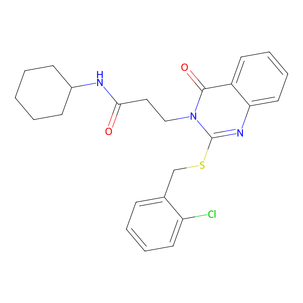 3-[2-[(2-chlorophenyl)methylsulfanyl]-4-oxoquinazolin-3-yl]-N-cyclohexylpropanamide molecular structure, CAS 451463-69-7