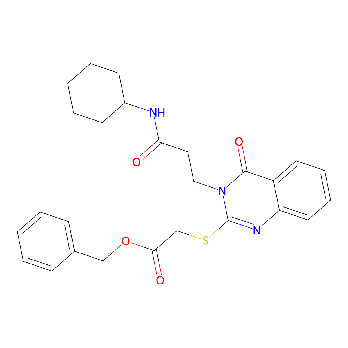 Benzyl 2-[3-[3-(cyclohexylamino)-3-oxopropyl]-4-oxoquinazolin-2-yl]sulfanylacetate molecular structure, CAS 451463-84-6