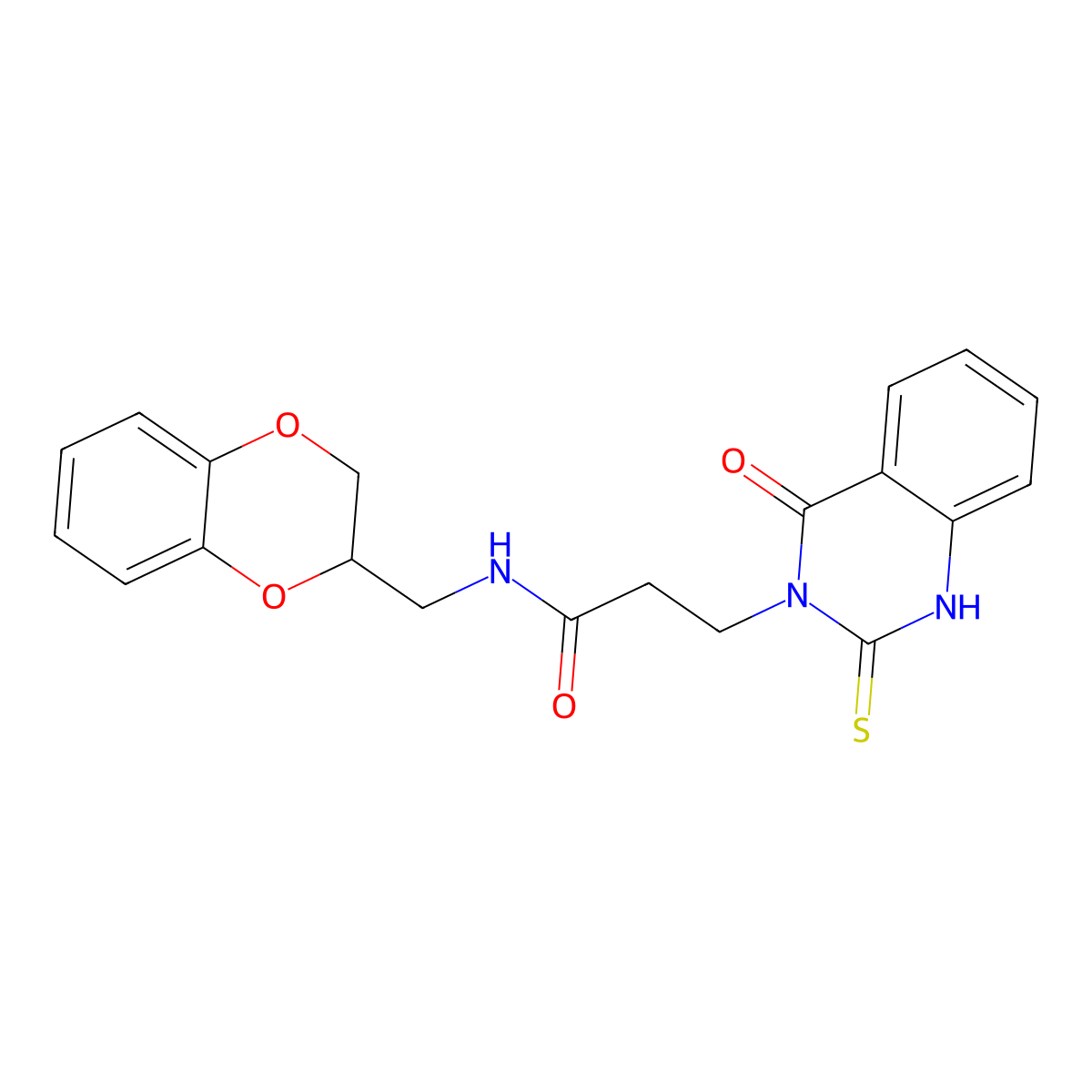 N-(2,3-dihydro-1,4-benzodioxin-3-ylmethyl)-3-(4-oxo-2-sulfanylidene-1H-quinazolin-3-yl)propanamide molecular structure, CAS 451463-90-4