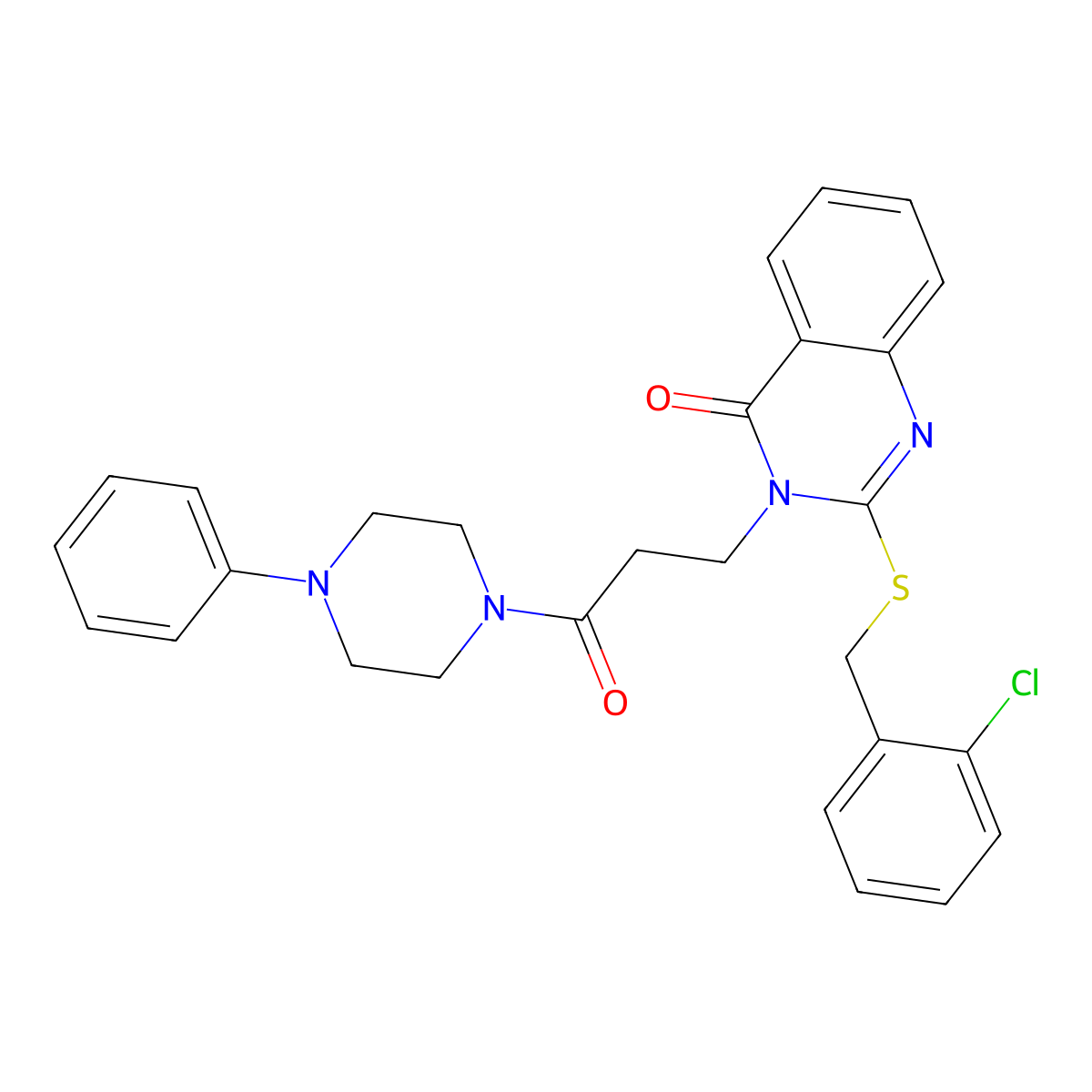 2-[(2-Chlorophenyl)methylsulfanyl]-3-[3-oxo-3-(4-phenylpiperazin-1-yl)propyl]quinazolin-4-one molecular structure, CAS 451463-92-6