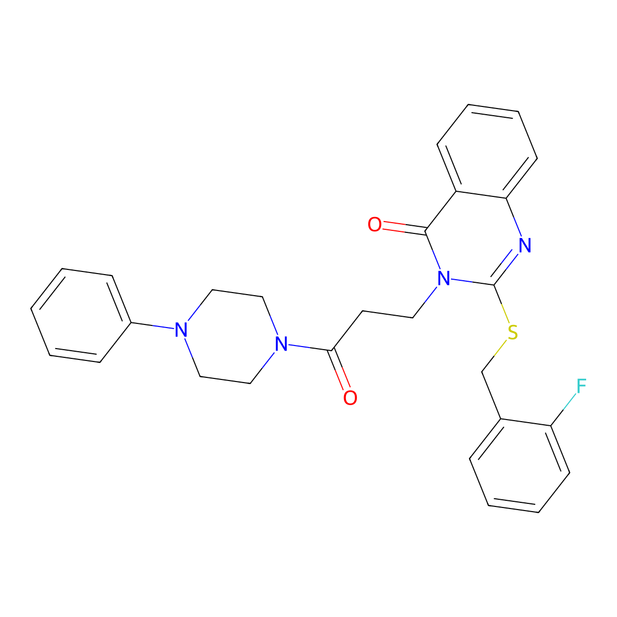 2-[(2-Fluorophenyl)methylsulfanyl]-3-[3-oxo-3-(4-phenylpiperazin-1-yl)propyl]quinazolin-4-one molecular structure, CAS 451464-02-1