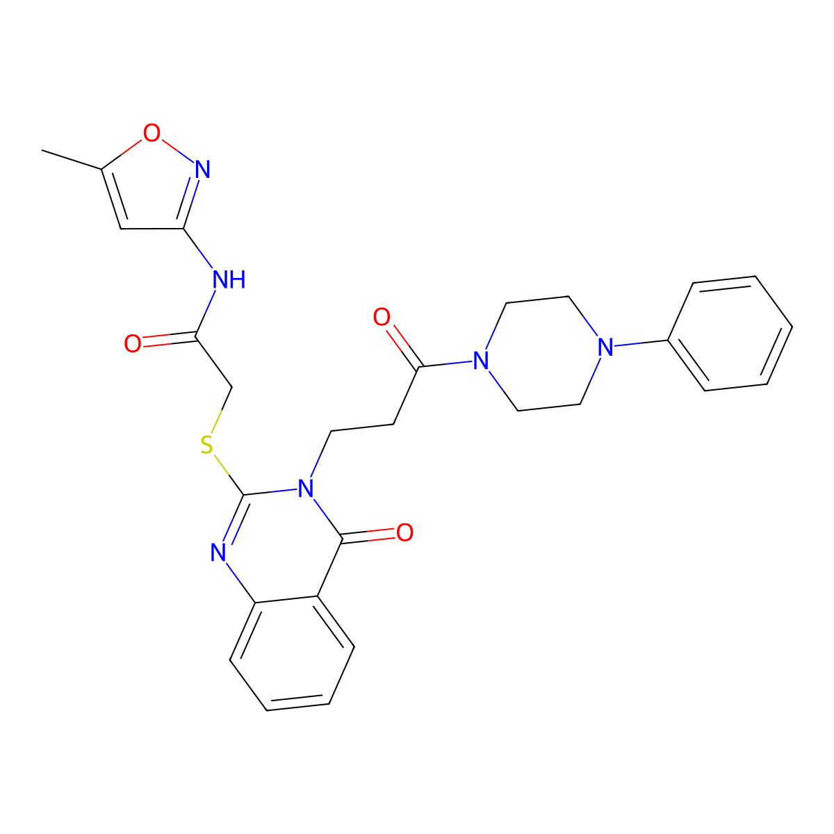 N-(5-methyl-1,2-oxazol-3-yl)-2-[4-oxo-3-[3-oxo-3-(4-phenylpiperazin-1-yl)propyl]quinazolin-2-yl]sulfanylacetamide molecular structure, CAS 451464-11-2