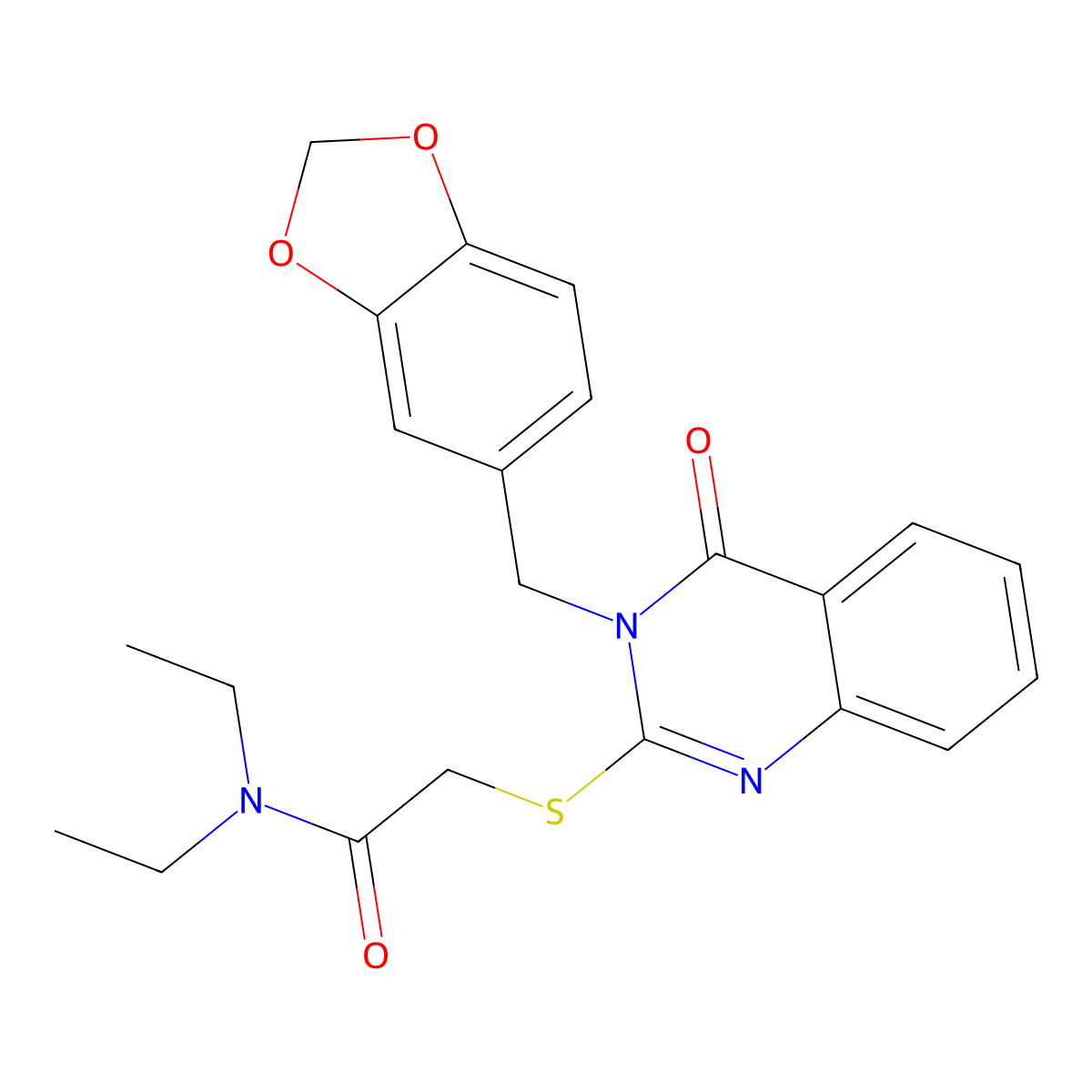 2-((3-(benzo[d][1,3]dioxol-5-ylmethyl)-4-oxo-3,4-dihydroquinazolin-2-yl)thio)-N,N-diethylacetamide molecular structure, CAS 451464-25-8