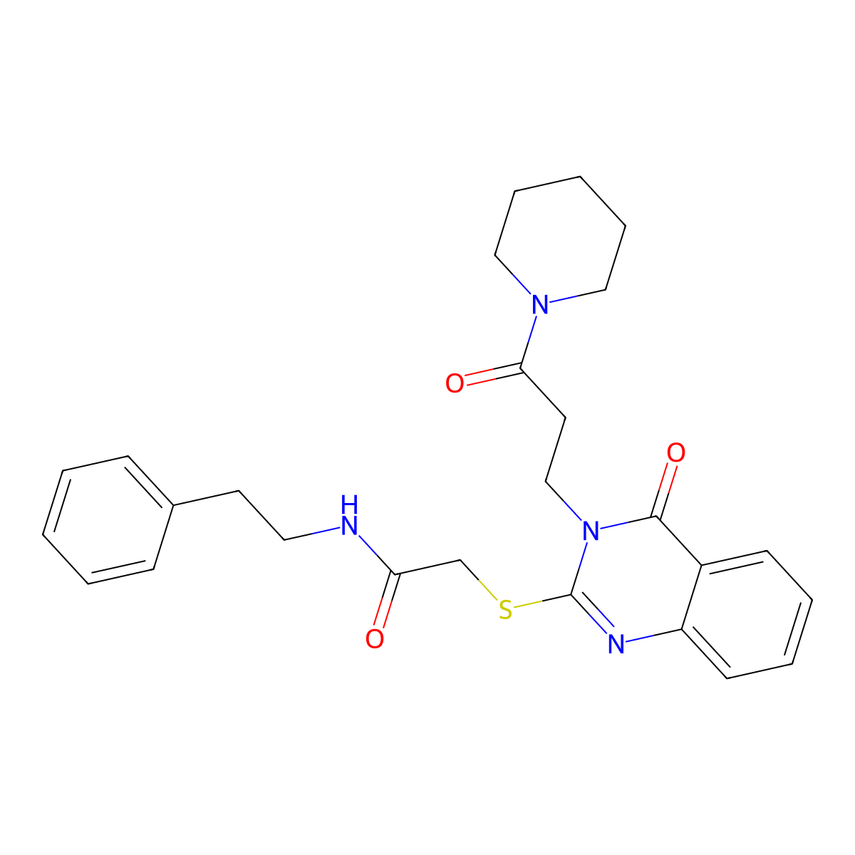 2-({4-oxo-3-[3-oxo-3-(piperidin-1-yl)propyl]-3,4-dihydroquinazolin-2-yl}sulfanyl)-N-(2-phenylethyl)acetamide molecular structure, CAS 451464-45-2