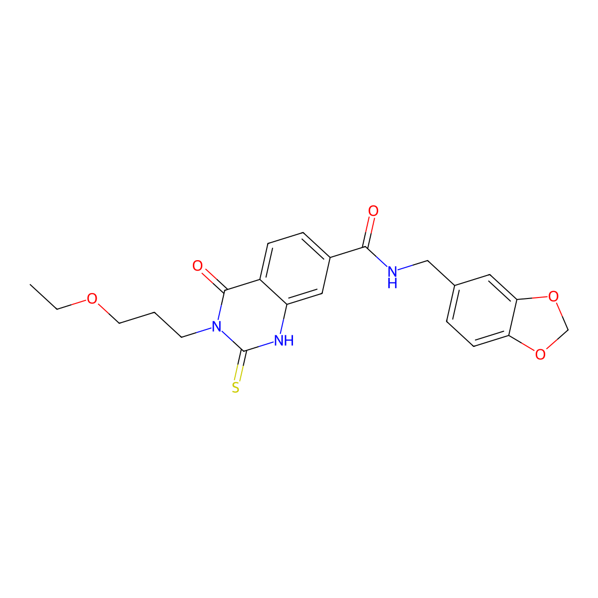 N-(1,3-benzodioxol-5-ylmethyl)-3-(3-ethoxypropyl)-4-oxo-2-sulfanylidene-1H-quinazoline-7-carboxamide molecular structure, CAS 451464-47-4