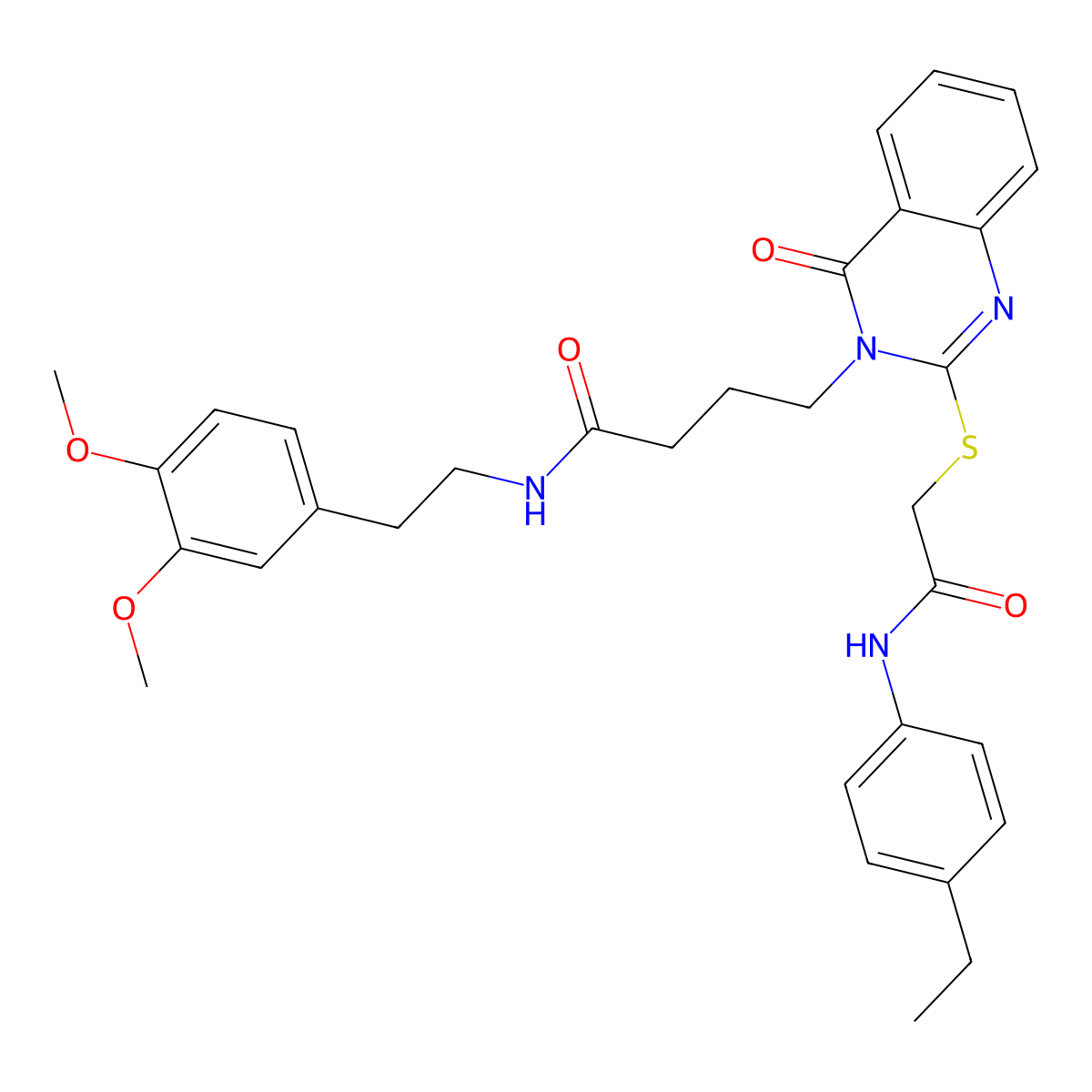 N-(3,4-dimethoxyphenethyl)-4-(2-((2-((4-ethylphenyl)amino)-2-oxoethyl)thio)-4-oxoquinazolin-3(4H)-yl)butanamide molecular structure, CAS 451464-73-6