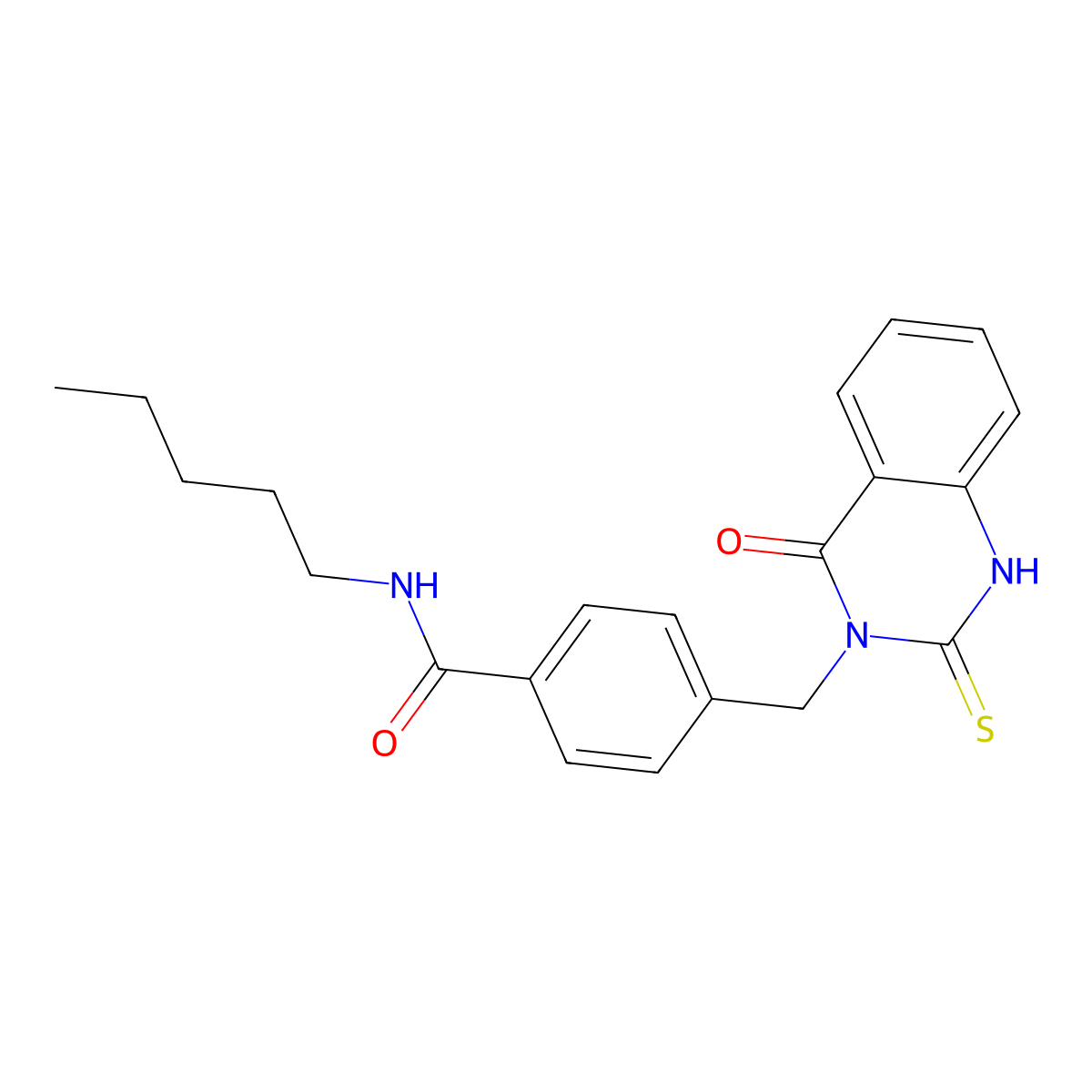 4-((4-oxo-2-thioxo-1,2-dihydroquinazolin-3(4H)-yl)methyl)-N-pentylbenzamide molecular structure, CAS 451464-77-0