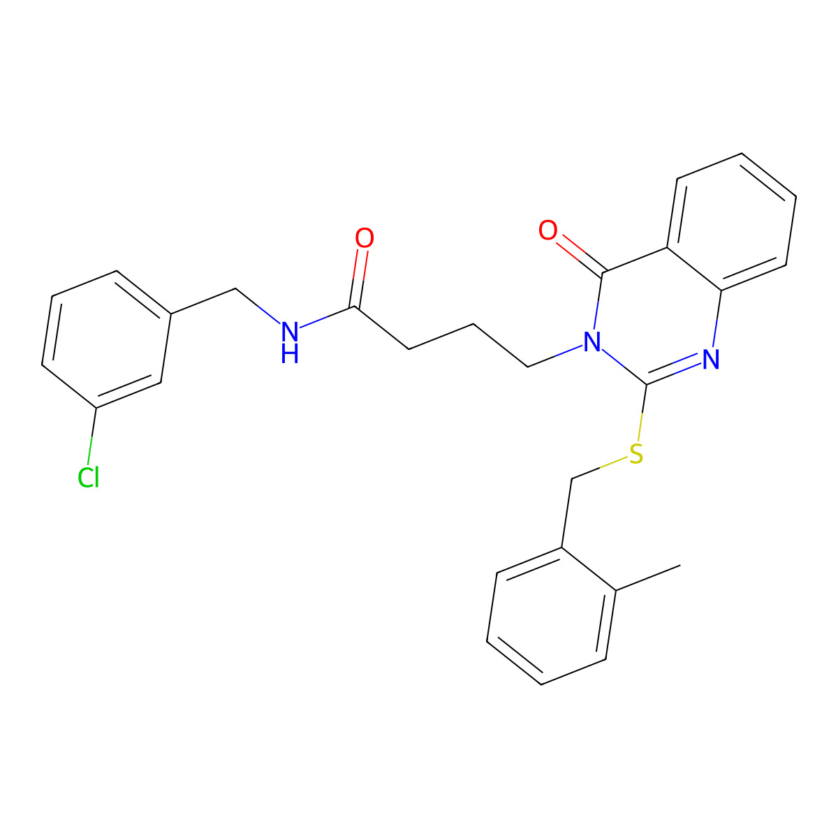 N-[(3-chlorophenyl)methyl]-4-[2-[(2-methylphenyl)methylsulfanyl]-4-oxoquinazolin-3-yl]butanamide molecular structure, CAS 451464-79-2