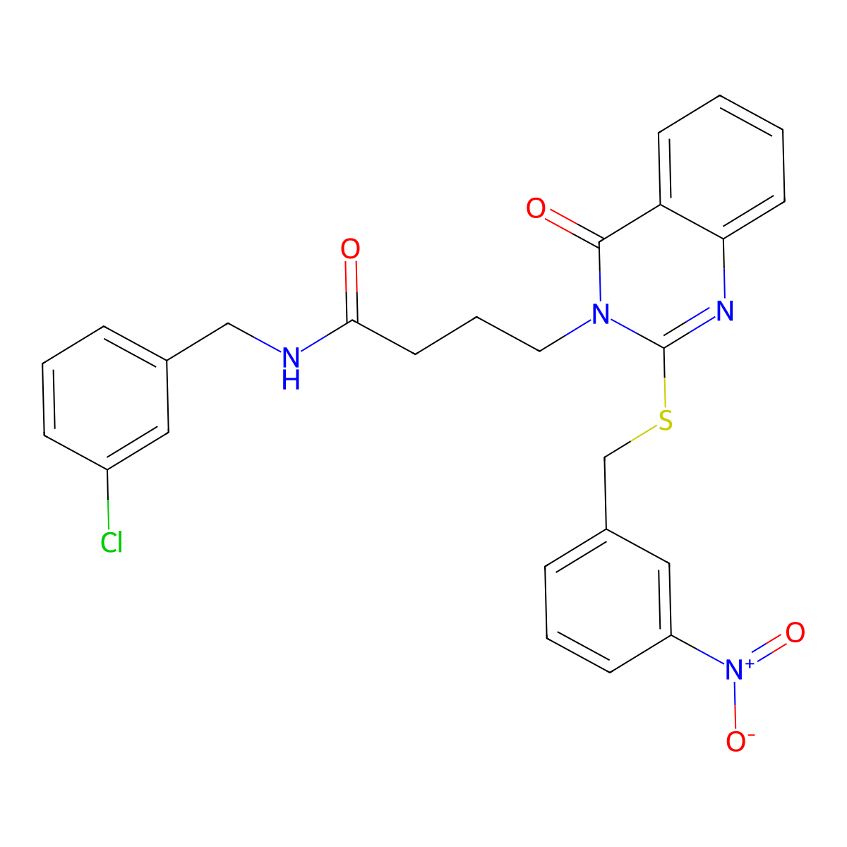 N-[(3-chlorophenyl)methyl]-4-[2-[(3-nitrophenyl)methylsulfanyl]-4-oxoquinazolin-3-yl]butanamide molecular structure, CAS 451464-80-5