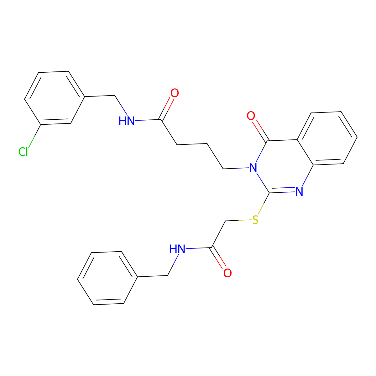 4-[2-[2-(benzylamino)-2-oxoethyl]sulfanyl-4-oxoquinazolin-3-yl]-N-[(3-chlorophenyl)methyl]butanamide molecular structure, CAS 451464-81-6