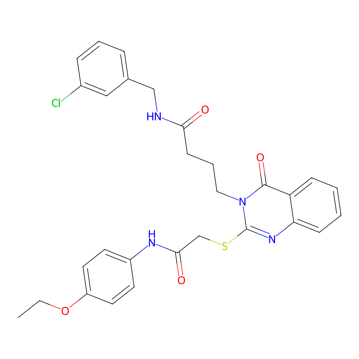 N-[(3-chlorophenyl)methyl]-4-[2-[2-(4-ethoxyanilino)-2-oxoethyl]sulfanyl-4-oxoquinazolin-3-yl]butanamide molecular structure, CAS 451464-85-0