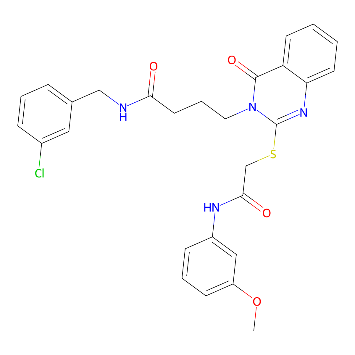N-[(3-chlorophenyl)methyl]-4-[2-[2-(3-methoxyanilino)-2-oxoethyl]sulfanyl-4-oxoquinazolin-3-yl]butanamide molecular structure, CAS 451464-87-2