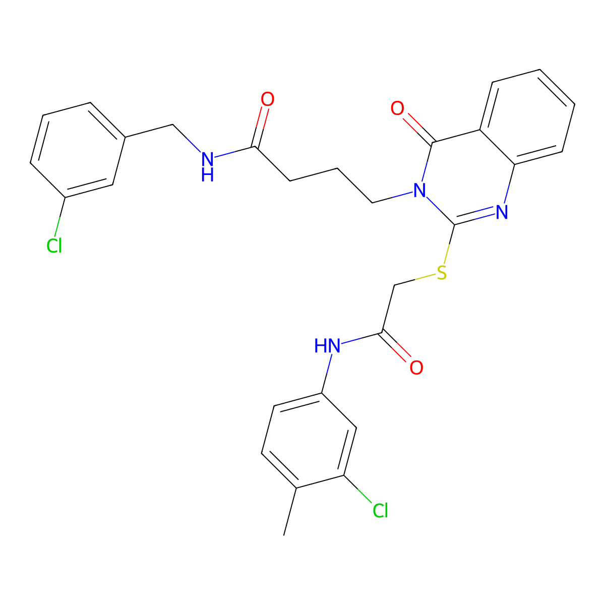 4-[2-({[(3-chloro-4-methylphenyl)carbamoyl]methyl}sulfanyl)-4-oxo-3,4-dihydroquinazolin-3-yl]-N-[(3-chlorophenyl)methyl]butanamide molecular structure, CAS 451464-88-3