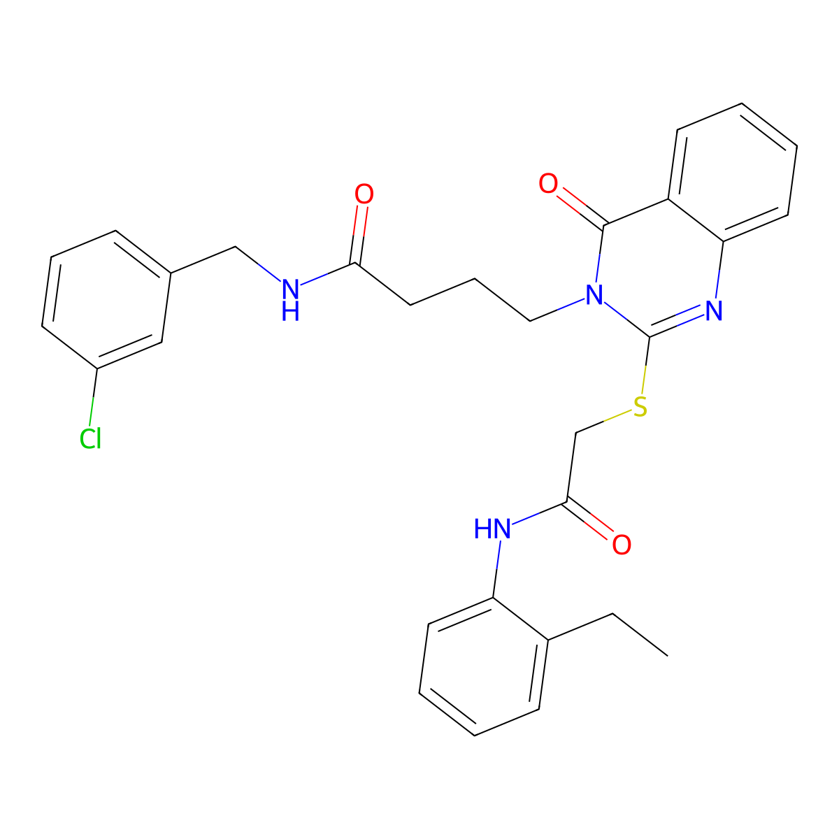 N-[(3-chlorophenyl)methyl]-4-[2-[2-(2-ethylanilino)-2-oxoethyl]sulfanyl-4-oxoquinazolin-3-yl]butanamide molecular structure, CAS 451464-91-8