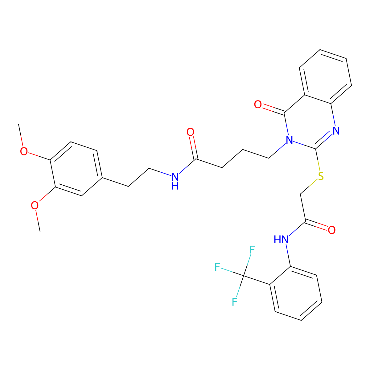 N-[2-(3,4-dimethoxyphenyl)ethyl]-4-{4-oxo-2-[({[2-(trifluoromethyl)phenyl]carbamoyl}methyl)sulfanyl]-3,4-dihydroquinazolin-3-yl}butanamide molecular structure, CAS 451464-92-9