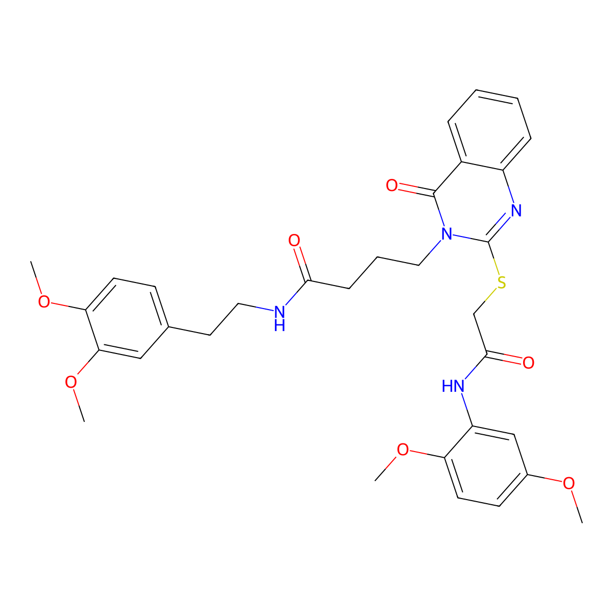 4-[2-({[(2,5-dimethoxyphenyl)carbamoyl]methyl}sulfanyl)-4-oxo-3,4-dihydroquinazolin-3-yl]-N-[2-(3,4-dimethoxyphenyl)ethyl]butanamide molecular structure, CAS 451464-94-1