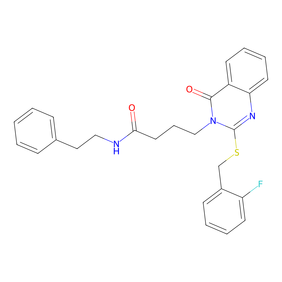 4-(2-((2-fluorobenzyl)thio)-4-oxoquinazolin-3(4H)-yl)-N-phenethylbutanamide molecular structure, CAS 451464-99-6