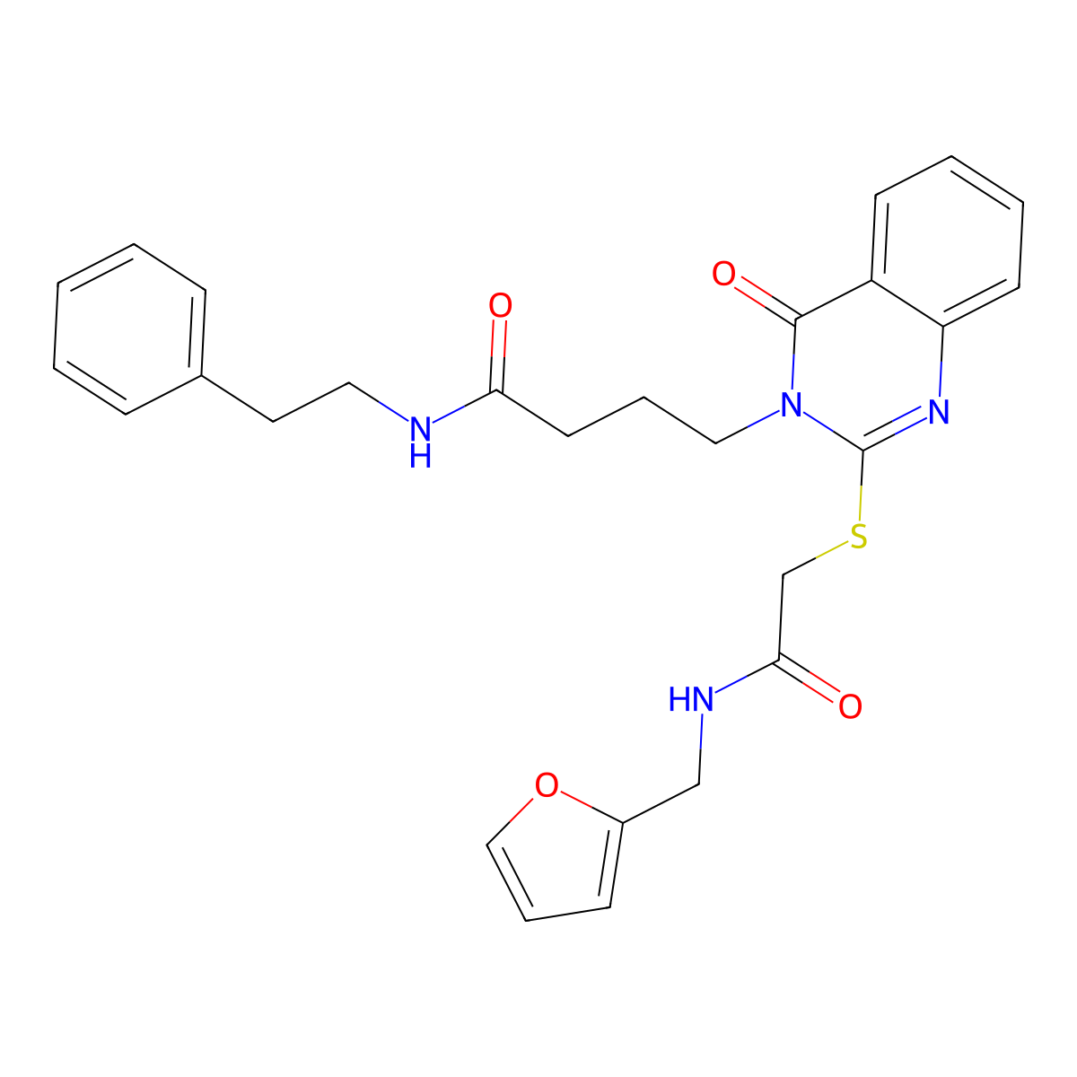 4-(2-((2-((furan-2-ylmethyl)amino)-2-oxoethyl)thio)-4-oxoquinazolin-3(4H)-yl)-N-phenethylbutanamide molecular structure, CAS 451465-02-4