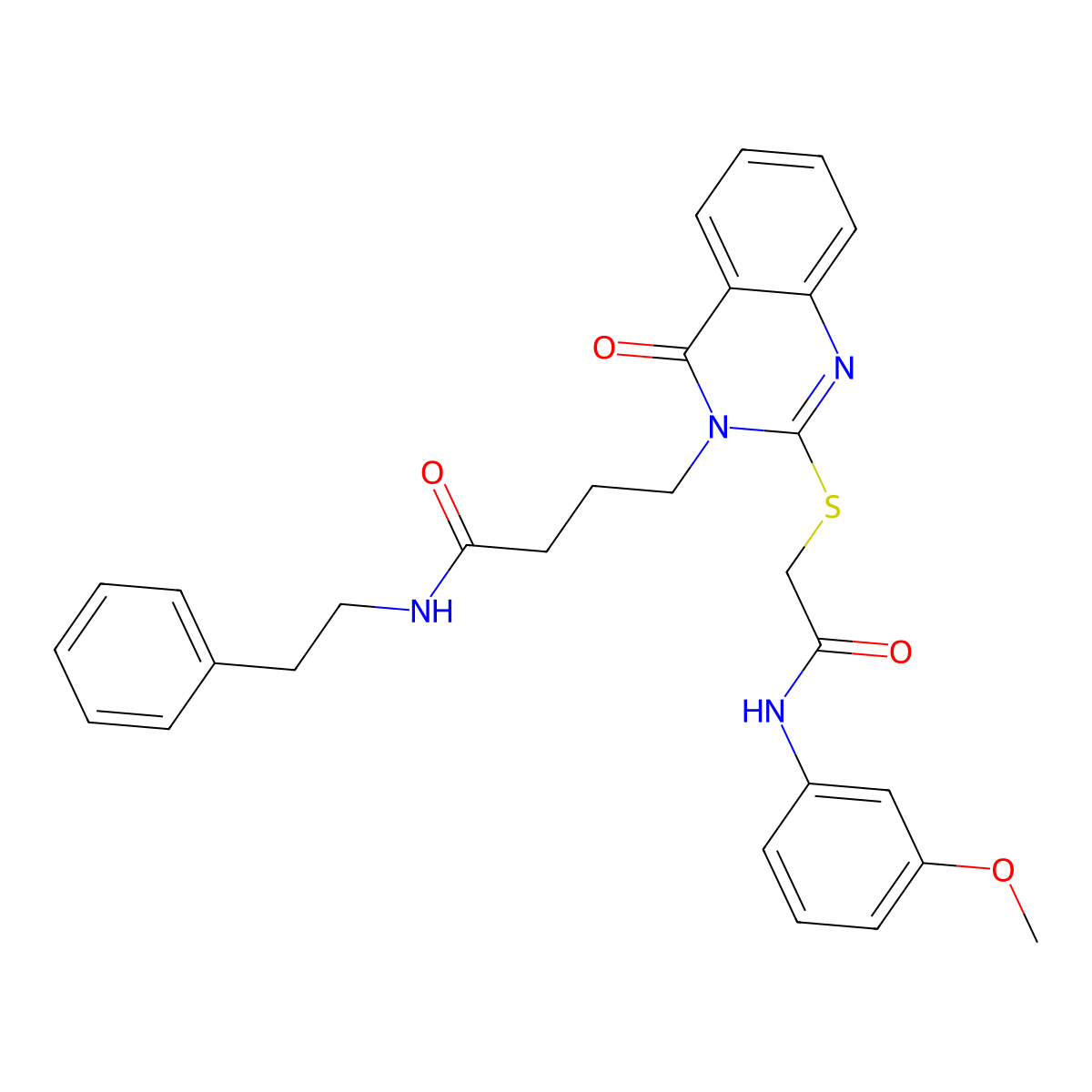 4-(2-((2-((3-methoxyphenyl)amino)-2-oxoethyl)thio)-4-oxoquinazolin-3(4H)-yl)-N-phenethylbutanamide molecular structure, CAS 451465-04-6
