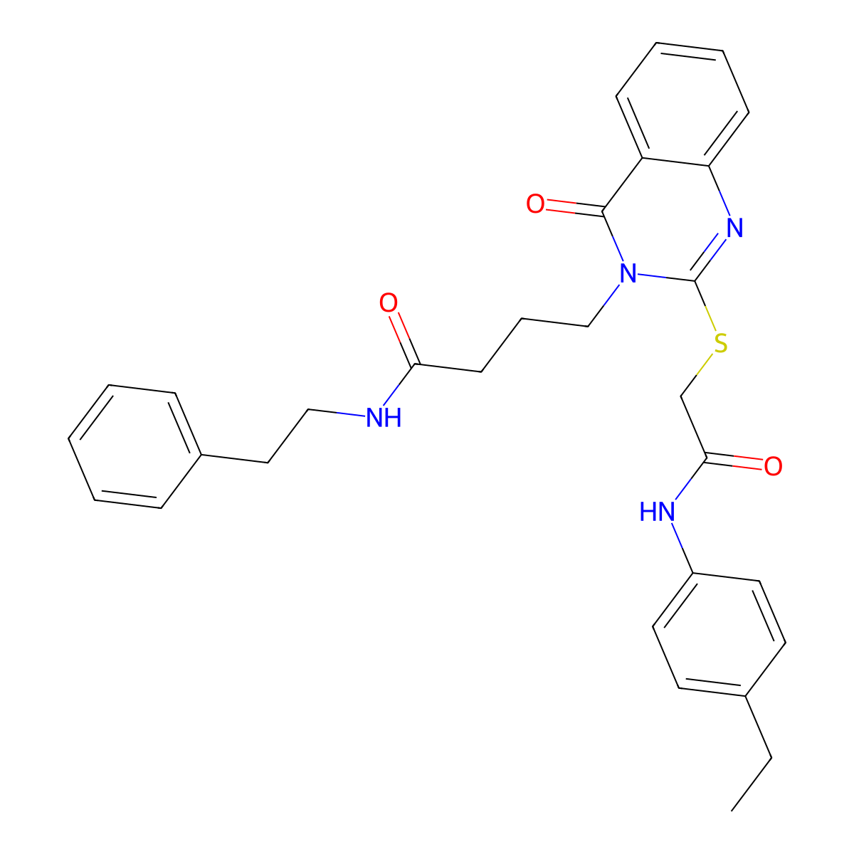 4-(2-((2-((4-ethylphenyl)amino)-2-oxoethyl)thio)-4-oxoquinazolin-3(4H)-yl)-N-phenethylbutanamide molecular structure, CAS 451465-05-7