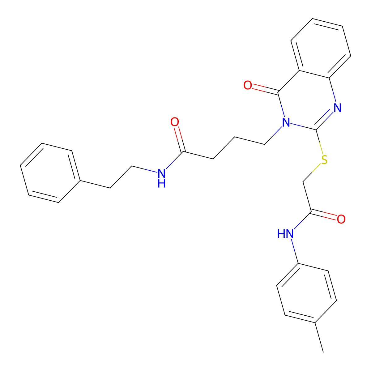 4-(4-oxo-2-((2-oxo-2-(p-tolylamino)ethyl)thio)quinazolin-3(4H)-yl)-N-phenethylbutanamide molecular structure, CAS 451465-06-8