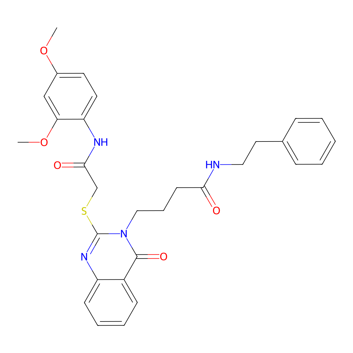 4-(2-((2-((2,4-dimethoxyphenyl)amino)-2-oxoethyl)thio)-4-oxoquinazolin-3(4H)-yl)-N-phenethylbutanamide molecular structure, CAS 451465-07-9
