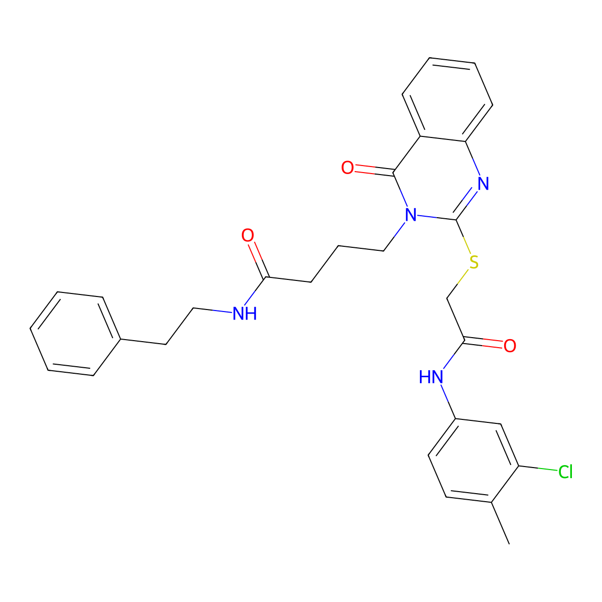 4-[2-({[(3-chloro-4-methylphenyl)carbamoyl]methyl}sulfanyl)-4-oxo-3,4-dihydroquinazolin-3-yl]-N-(2-phenylethyl)butanamide molecular structure, CAS 451465-17-1