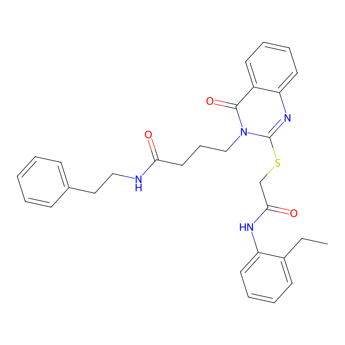 4-(2-((2-((2-ethylphenyl)amino)-2-oxoethyl)thio)-4-oxoquinazolin-3(4H)-yl)-N-phenethylbutanamide molecular structure, CAS 451465-18-2