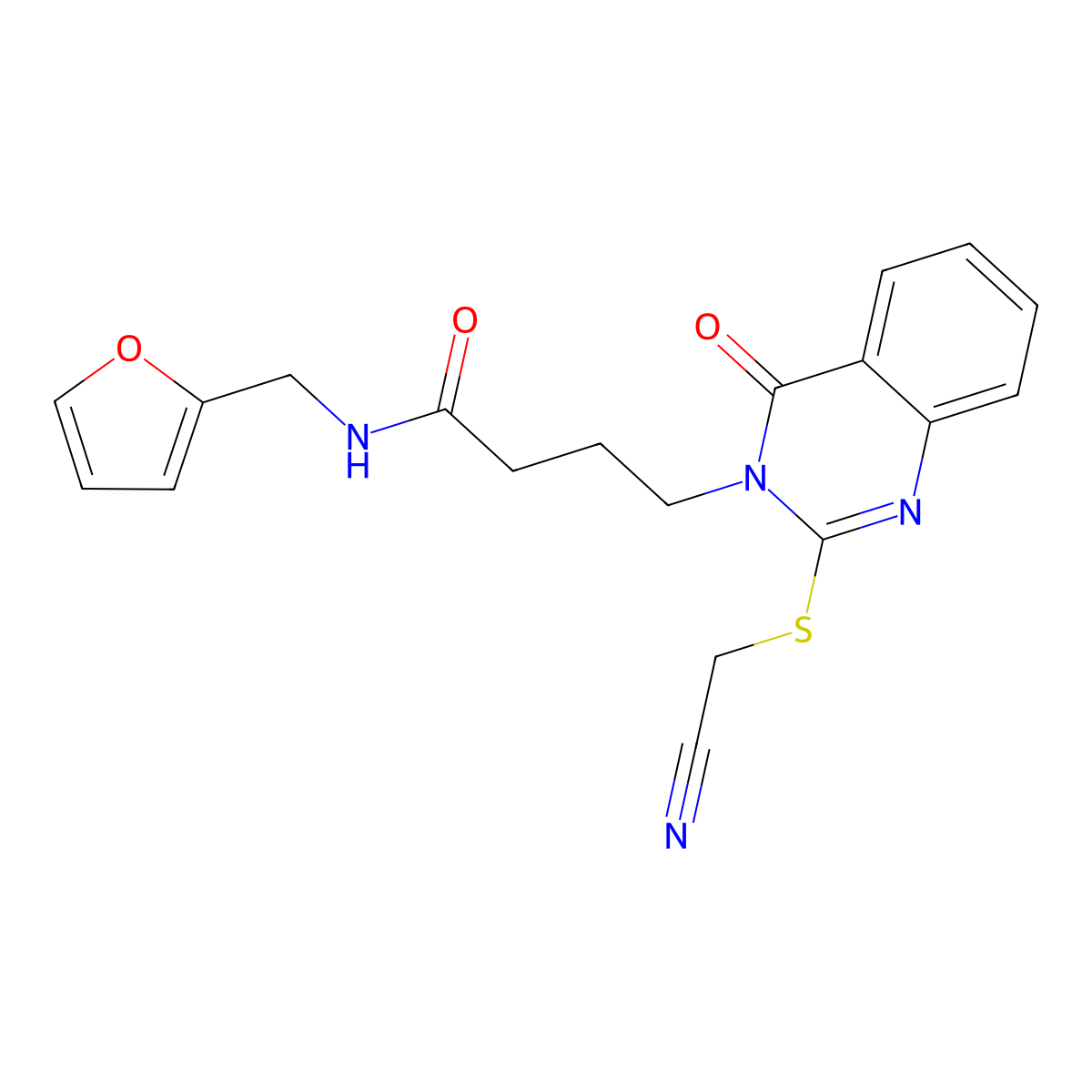4-[2-(cyanomethylsulfanyl)-4-oxoquinazolin-3-yl]-N-(furan-2-ylmethyl)butanamide molecular structure, CAS 451465-19-3