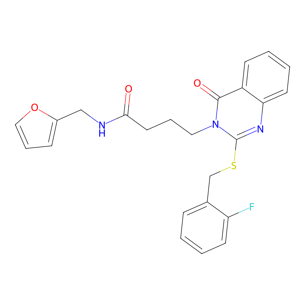 4-[2-[(2-fluorophenyl)methylsulfanyl]-4-oxoquinazolin-3-yl]-N-(furan-2-ylmethyl)butanamide molecular structure, CAS 451465-23-9