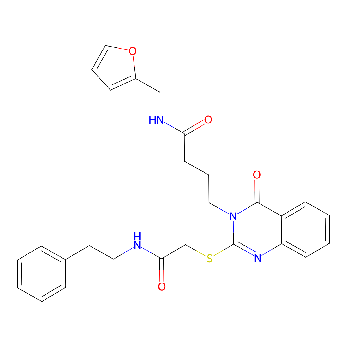 N-(furan-2-ylmethyl)-4-(4-oxo-2-((2-oxo-2-(phenethylamino)ethyl)thio)quinazolin-3(4H)-yl)butanamide molecular structure, CAS 451465-25-1