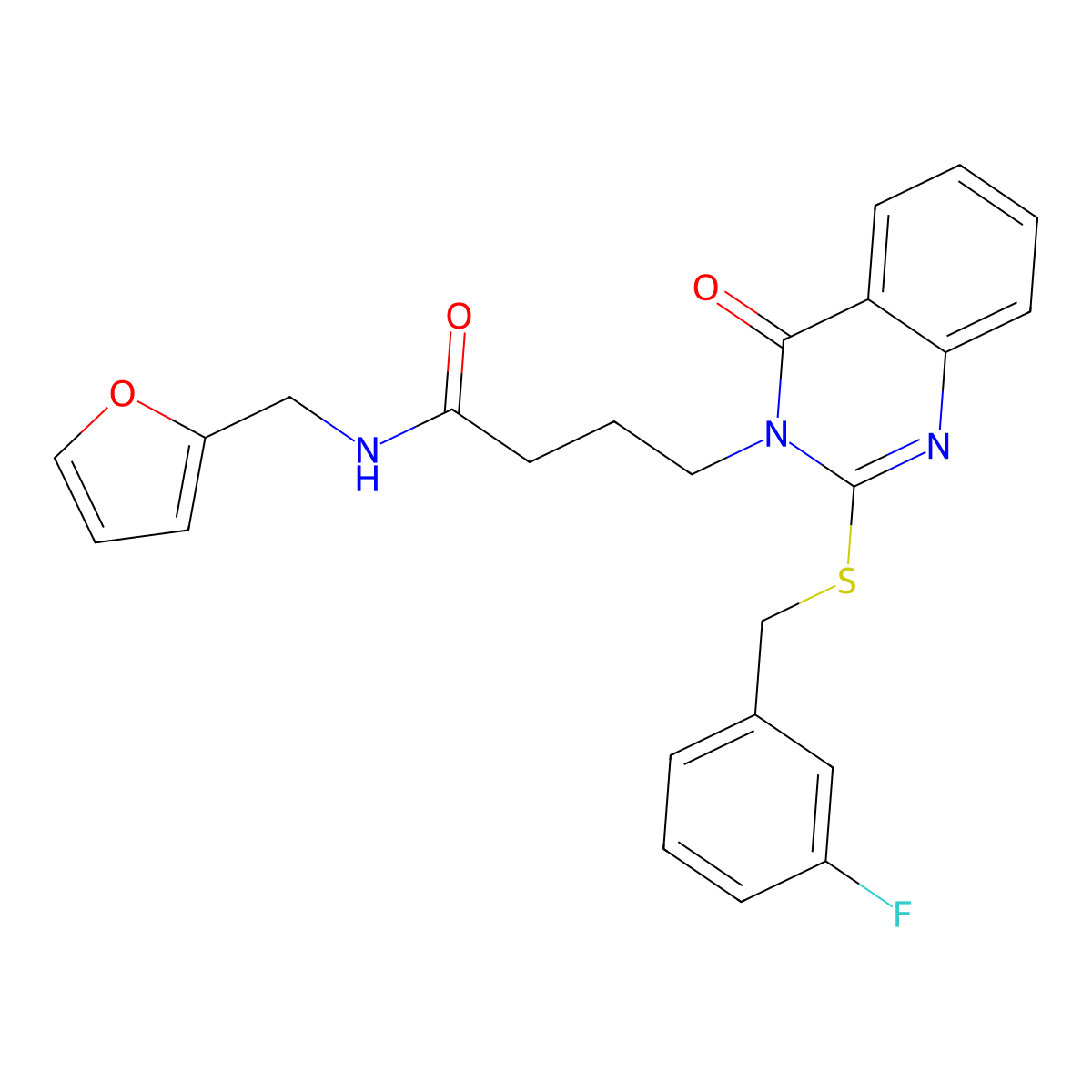 4-[2-[(3-fluorophenyl)methylsulfanyl]-4-oxoquinazolin-3-yl]-N-(furan-2-ylmethyl)butanamide molecular structure, CAS 451465-26-2