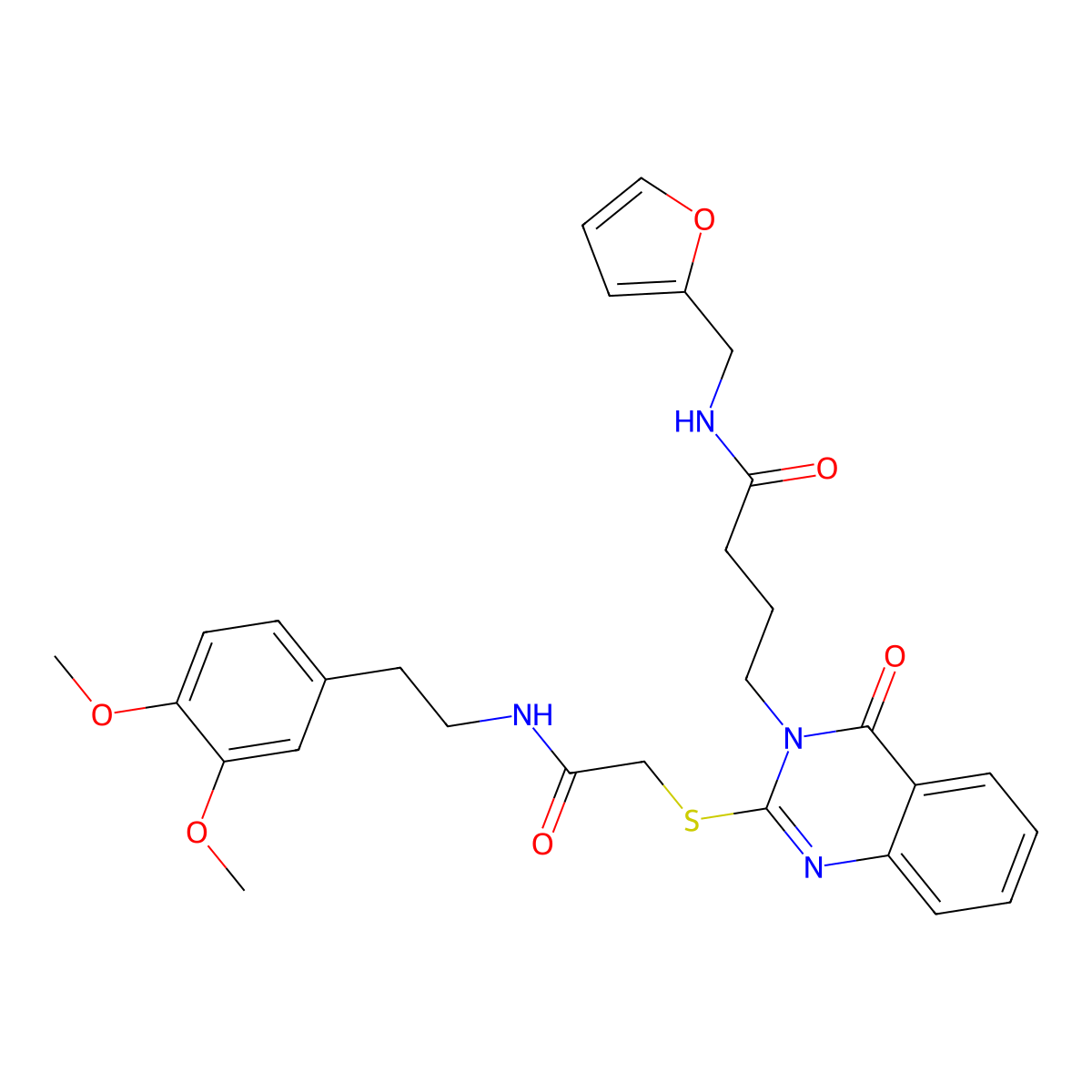 4-[2-[2-[2-(3,4-dimethoxyphenyl)ethylamino]-2-oxoethyl]sulfanyl-4-oxoquinazolin-3-yl]-N-(furan-2-ylmethyl)butanamide molecular structure, CAS 451465-27-3