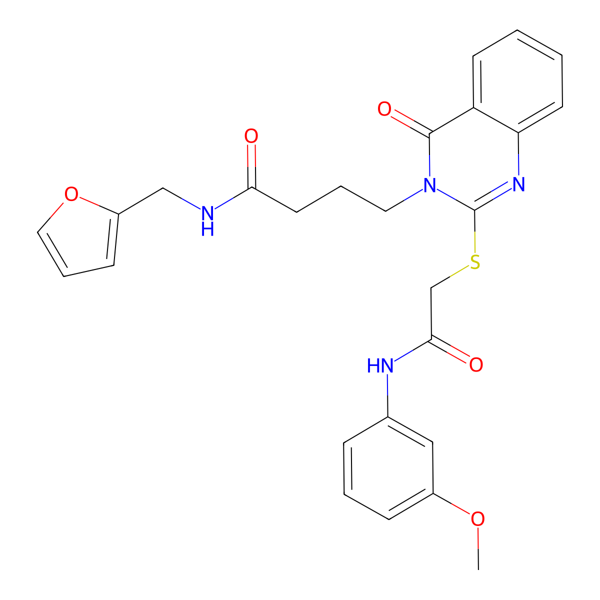 N-(furan-2-ylmethyl)-4-[2-[2-(3-methoxyanilino)-2-oxoethyl]sulfanyl-4-oxoquinazolin-3-yl]butanamide molecular structure, CAS 451465-28-4