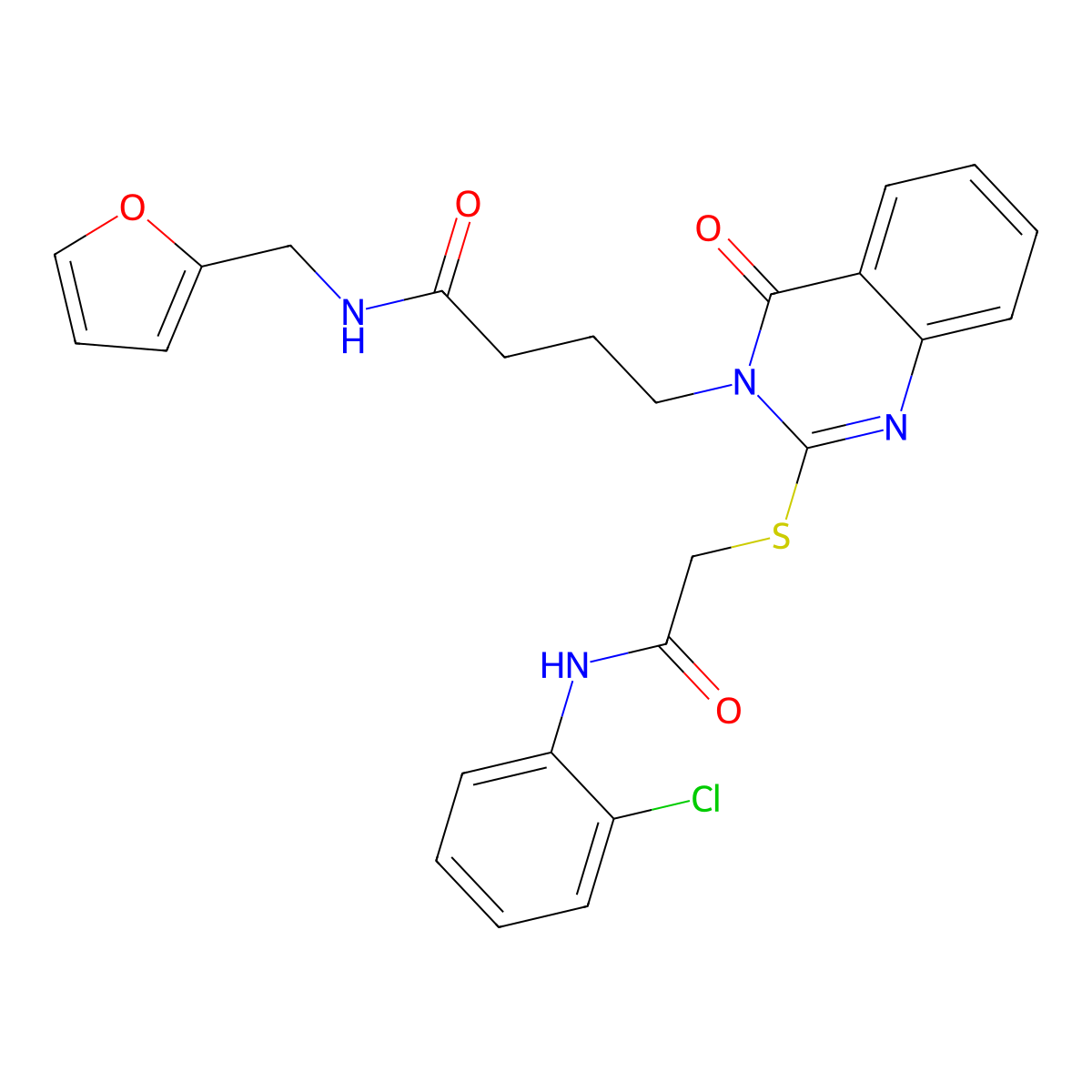 4-[2-[2-(2-chloroanilino)-2-oxoethyl]sulfanyl-4-oxoquinazolin-3-yl]-N-(furan-2-ylmethyl)butanamide molecular structure, CAS 451465-30-8