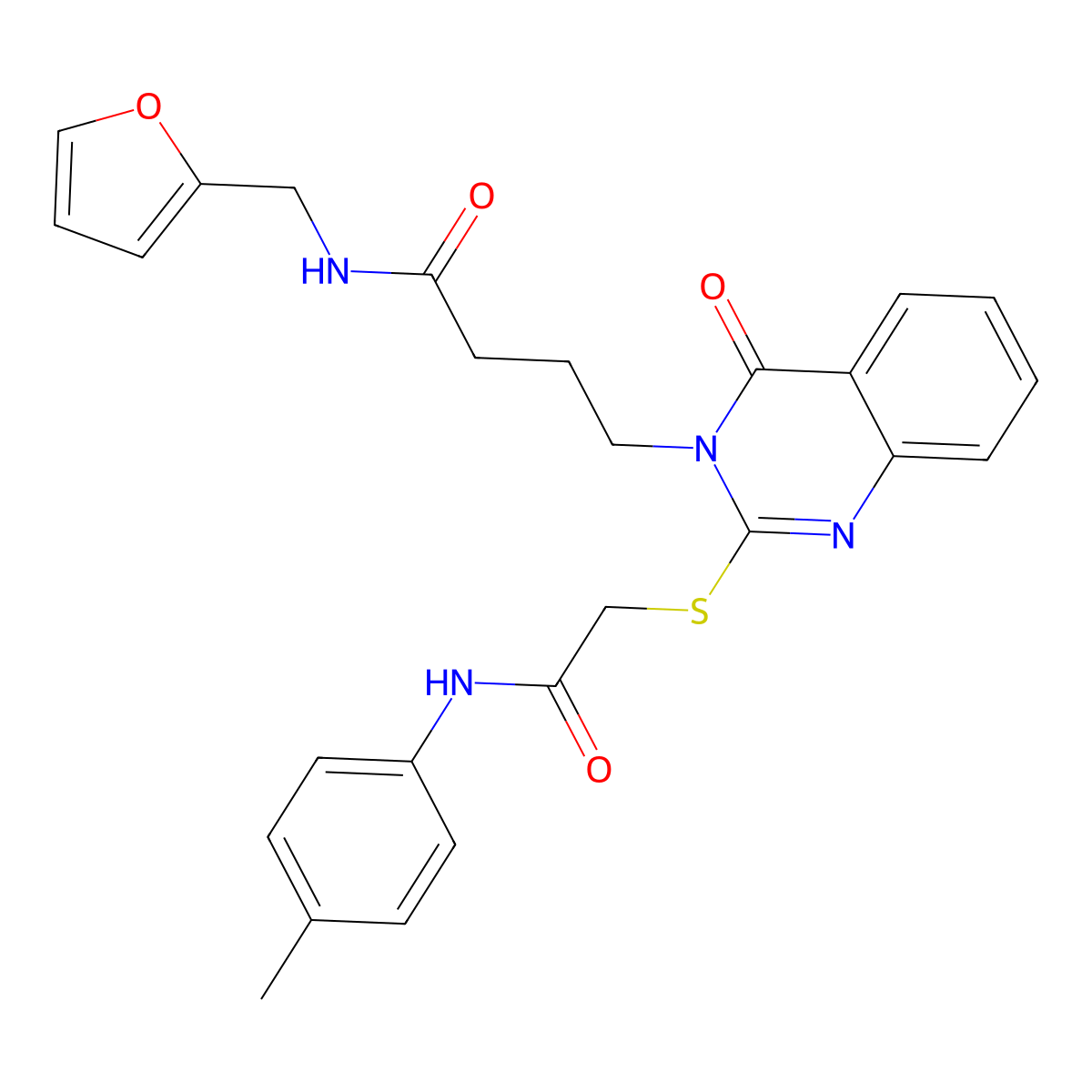 N-(furan-2-ylmethyl)-4-[2-[2-(4-methylanilino)-2-oxoethyl]sulfanyl-4-oxoquinazolin-3-yl]butanamide molecular structure, CAS 451465-31-9