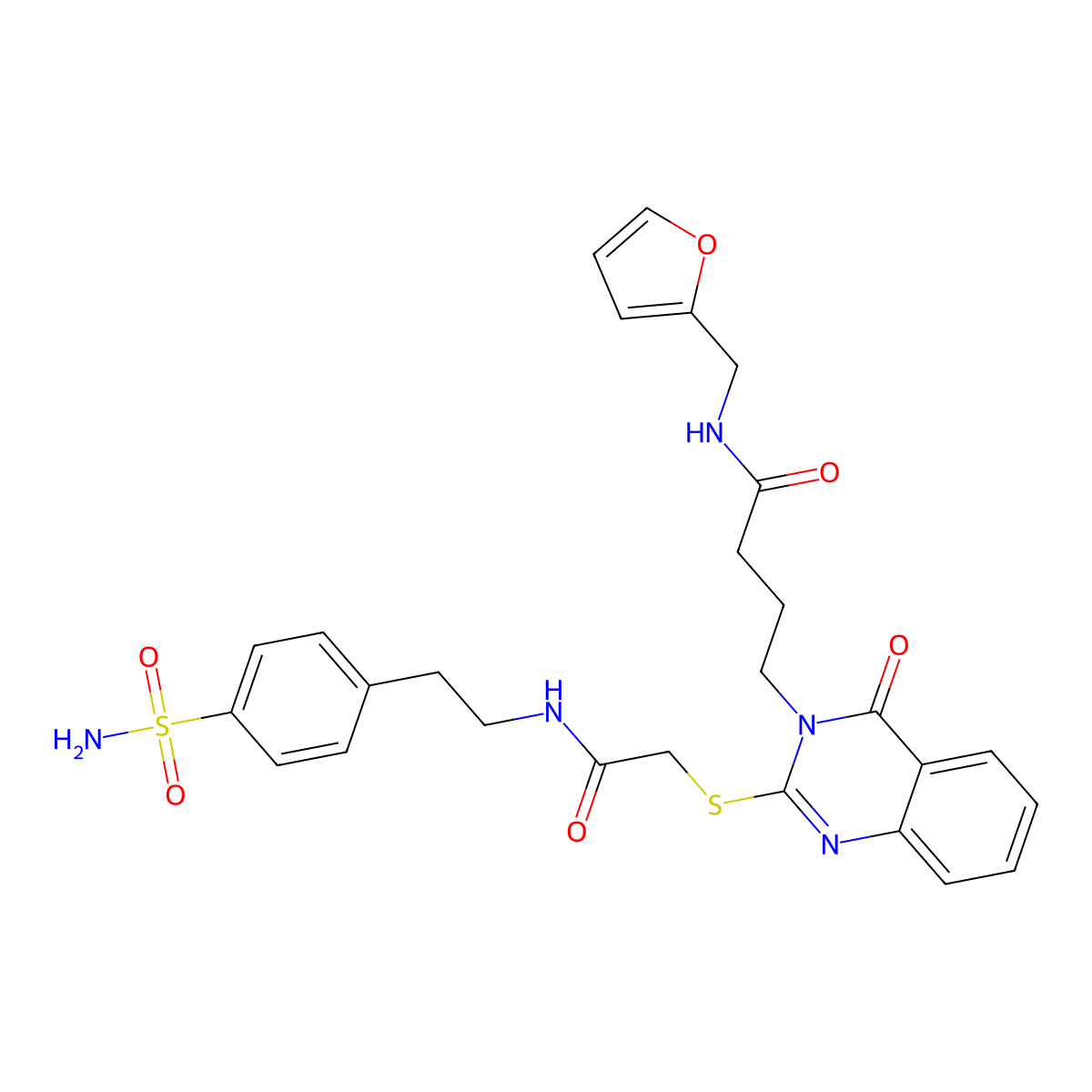 N-(furan-2-ylmethyl)-4-[4-oxo-2-[2-oxo-2-[2-(4-sulfamoylphenyl)ethylamino]ethyl]sulfanylquinazolin-3-yl]butanamide molecular structure, CAS 451465-33-1