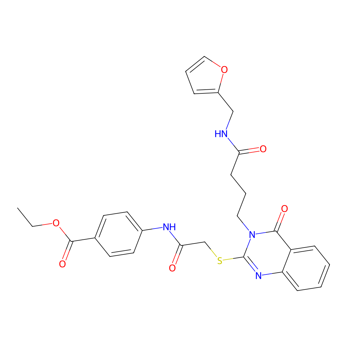 Ethyl 4-[[2-[3-[4-(furan-2-ylmethylamino)-4-oxobutyl]-4-oxoquinazolin-2-yl]sulfanylacetyl]amino]benzoate molecular structure, CAS 451465-34-2