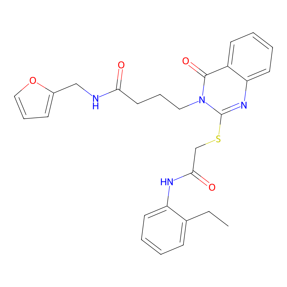 4-[2-[2-(2-ethylanilino)-2-oxoethyl]sulfanyl-4-oxoquinazolin-3-yl]-N-(furan-2-ylmethyl)butanamide molecular structure, CAS 451465-37-5