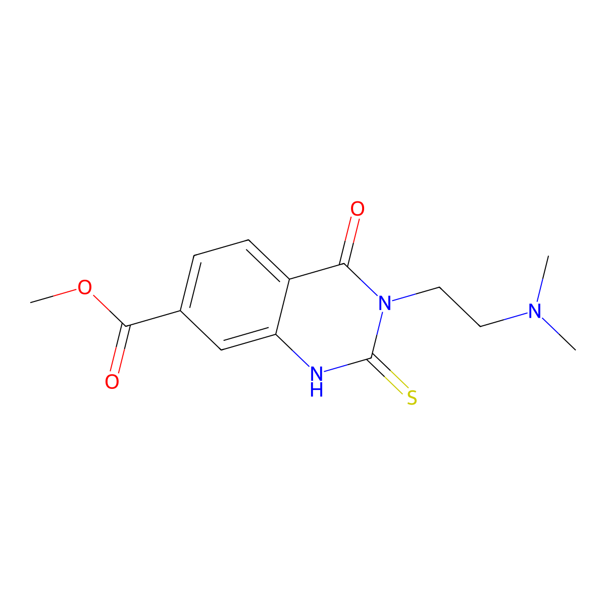 Methyl 3-(2-(dimethylamino)ethyl)-4-oxo-2-thioxo-1,2,3,4-tetrahydroquinazoline-7-carboxylate molecular structure, CAS 451465-65-9