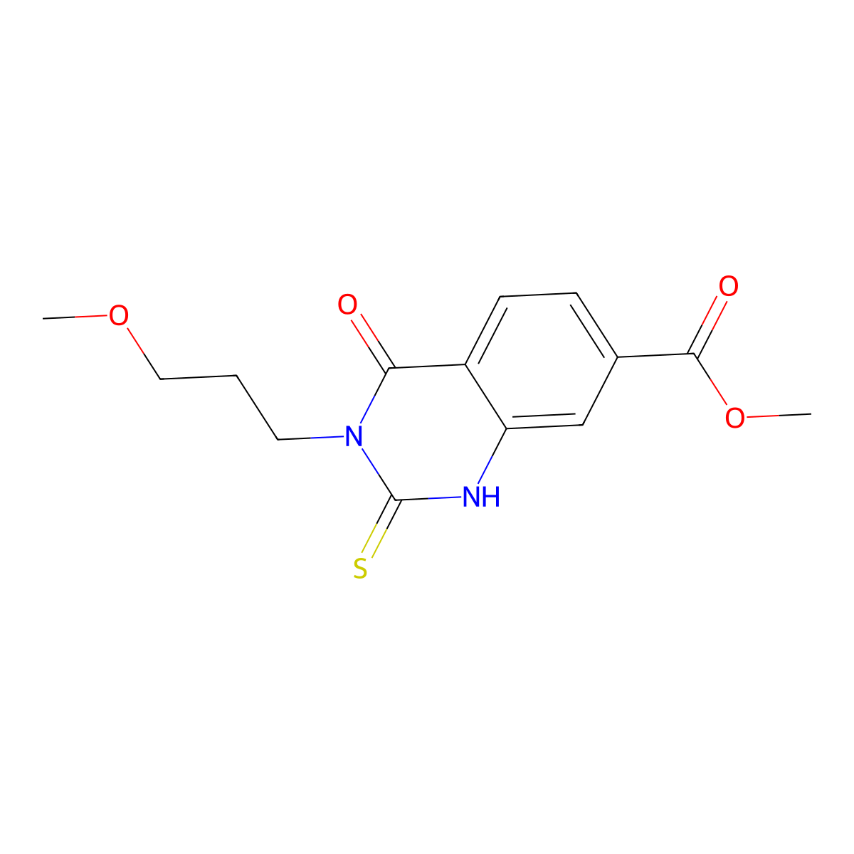 Methyl 3-(3-methoxypropyl)-4-oxo-2-sulfanyl-3,4-dihydroquinazoline-7-carboxylate molecular structure, CAS 451465-66-0