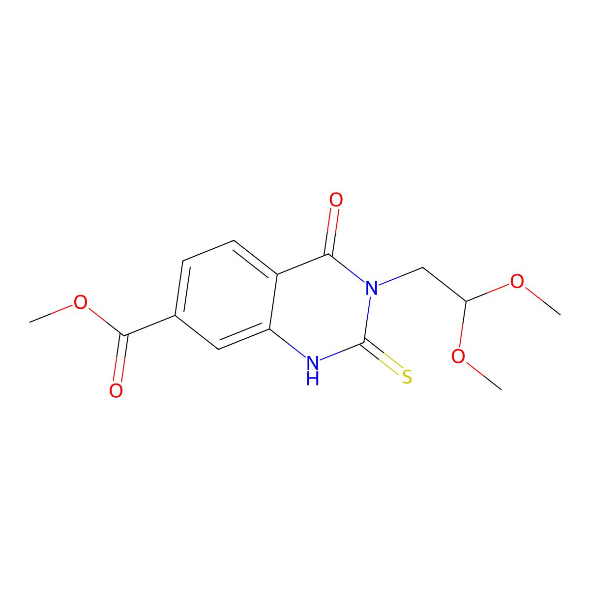 Methyl 3-(2,2-dimethoxyethyl)-4-oxo-2-sulfanylidene-1H-quinazoline-7-carboxylate molecular structure, CAS 451465-67-1