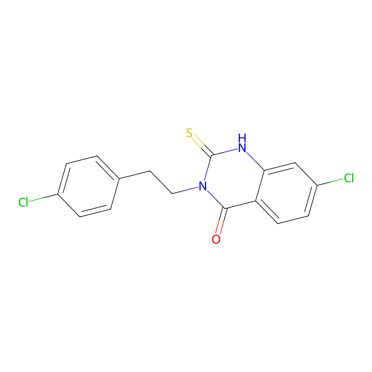 7-chloro-3-[2-(4-chlorophenyl)ethyl]-2-sulfanylidene-1H-quinazolin-4-one molecular structure, CAS 451465-77-3