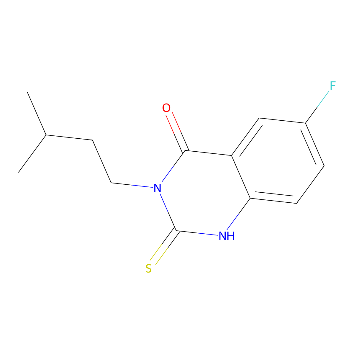 6-fluoro-3-(3-methylbutyl)-2-sulfanylidene-1H-quinazolin-4-one molecular structure, CAS 451465-78-4