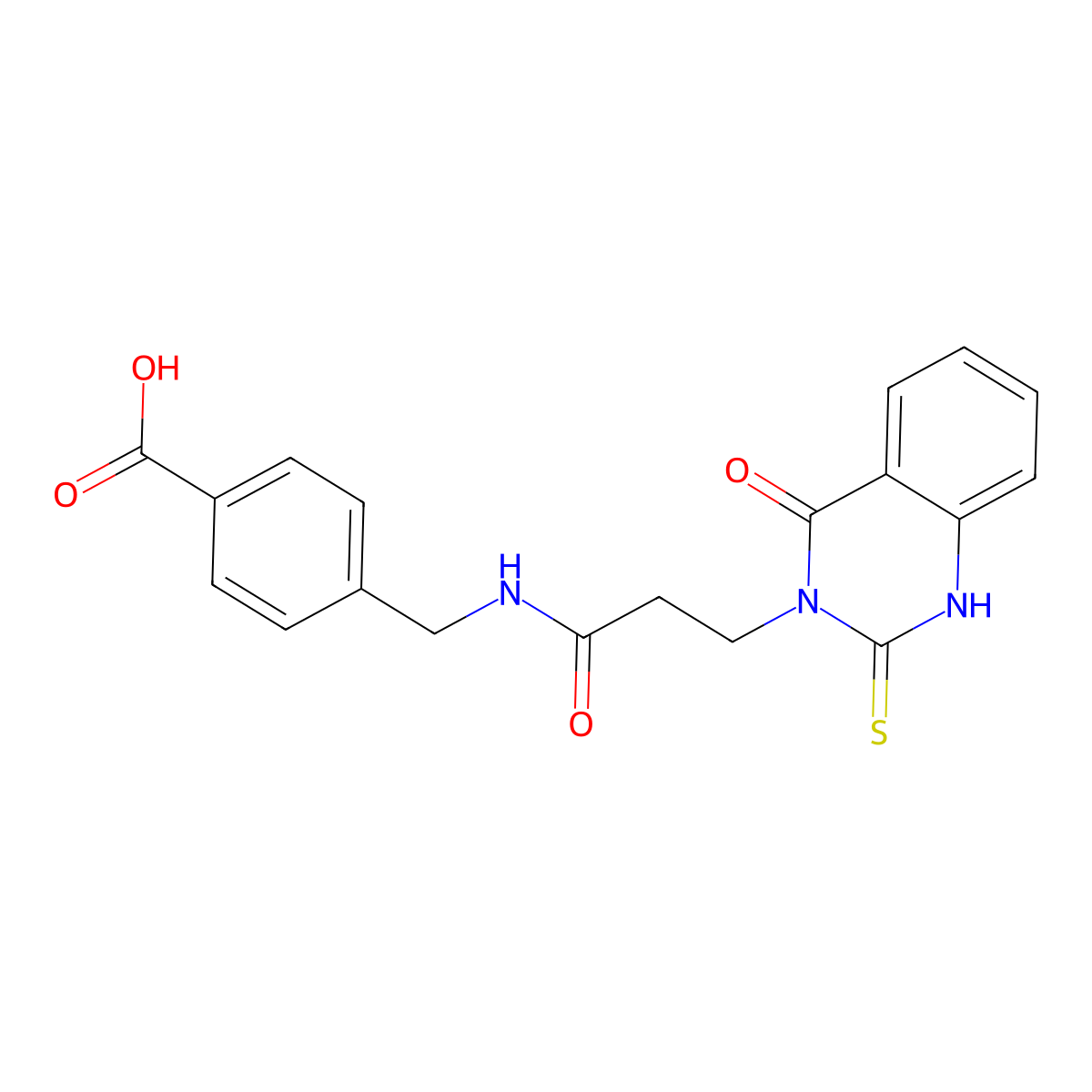 4-({[3-(4-oxo-2-thioxo-1,4-dihydroquinazolin-3(2H)-yl)propanoyl]amino}methyl)benzoic acid molecular structure, CAS 451466-07-2