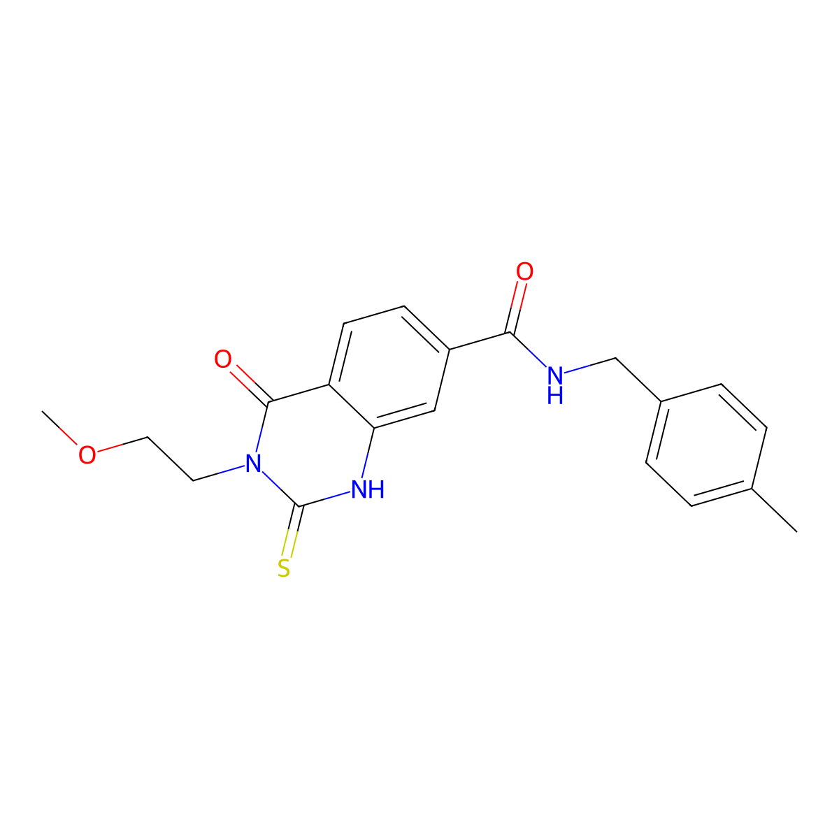 3-(2-methoxyethyl)-N-[(4-methylphenyl)methyl]-4-oxo-2-sulfanylidene-1H-quinazoline-7-carboxamide molecular structure, CAS 451466-08-3