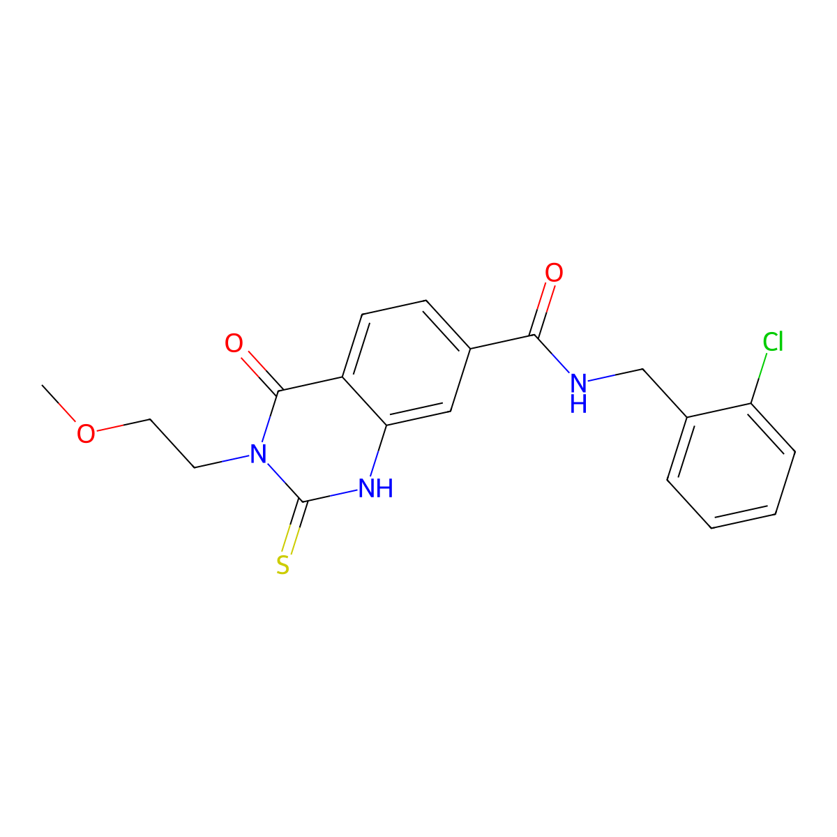 N-[(2-chlorophenyl)methyl]-3-(2-methoxyethyl)-4-oxo-2-sulfanylidene-1H-quinazoline-7-carboxamide molecular structure, CAS 451466-18-5